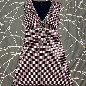 Sleeveless Twist-Front A-Line Geometric Print Dress